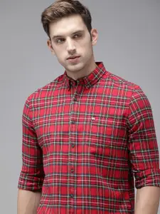 THE BEAR HOUSE Men Slim Fit Tartan Checks Pure Cotton Casual Shirt