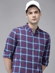 THE BEAR HOUSE Men Blue Slim Fit Opaque Checked Casual Shirt