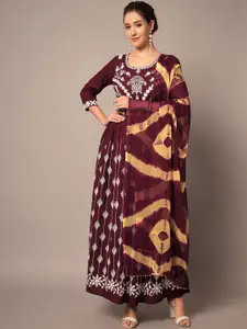 Meeranshi Round Neck Floral Embroidered Fit and Flare Ethnic Dress