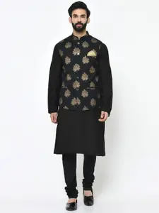 KISAH Mandarin Collar Straight Kurta with Churidar & Nehru Jacket