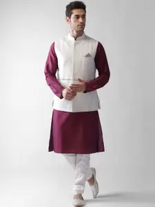 KISAH Men Geometric Printed Regular Fit Kurta Jacket Churidar Set