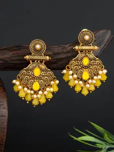 E2O Gold Plated Contemporary Meenakari Stone Studded Drop Earrings