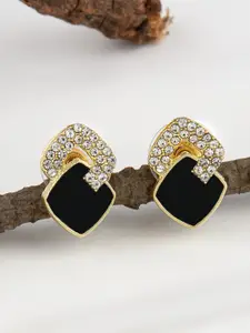 E2O Gold Plated Stone Studded Contemporary Studs Earrings