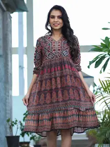Zolo Label Ethnic Motifs Printed Fit & Flare Dress