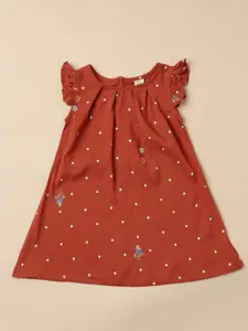 Saaki Girls Polka Dot Print Flutter Sleeve Ruffled A-Line Dress