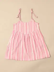 Saaki Girls Striped Shoulder Straps Cotton A-Line Dress