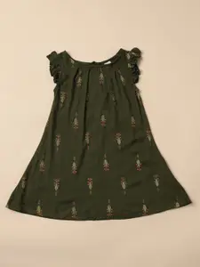 Saaki Girls Printed Flutter Sleeve Ruffled A-Line Dress