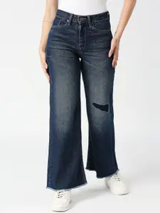 Pepe Jeans Women Wide Leg High-Rise Low Distress Light Fade Stretchable Jeans