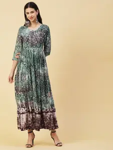 FASHOR Green Ethnic Motifs Printed Maxi Dress