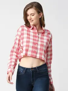 Pepe Jeans Tartan Checked Spread Collar Pure Cotton Crop Casual Shirt