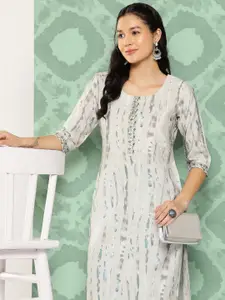 Libas Abstract Printed Sequinned Kurta With Lace Detail