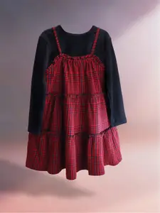 Cherry Crumble Shoulder Straps Checked Fit and Flare Dress