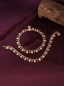 VIRAASI Gold-Plated Stone-Studded & Beaded Anklets