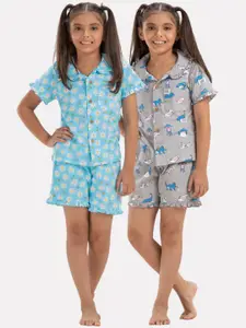 Growing Tree Girls Pack Of 2 Floral Printed Pure Cotton Night Suit