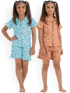 Growing Tree Girls Pack Of 2 Floral Printed Pure Cotton Night Suit
