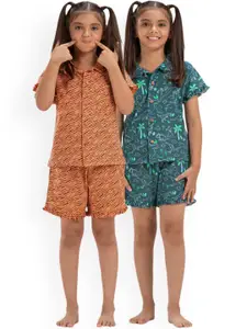 Growing Tree Girls Pack Of 2 Conversational Printed Pure Cotton Night Suit