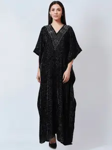 First Resort by Ramola Bachchan Animal Printed Velvet Maxi Kaftan Dress