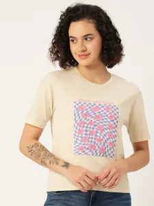 Madame Embossed Geometric Print Pure Cotton T-shirt