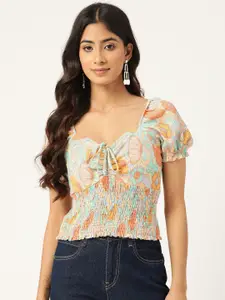 Madame Printed Sweetheart Neck Smocked Empire Top