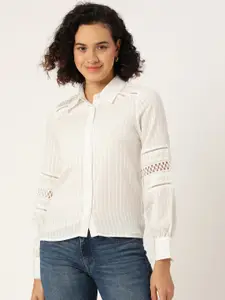 Madame Striped Crochet Detail Casual Shirt