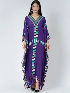 First Resort by Ramola Bachchan Geometric Printed Crepe Maxi Dress With Pom-Pom