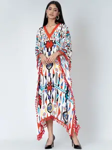 First Resort by Ramola Bachchan Geometric Printed V-Neck Kaftan Maxi Dress