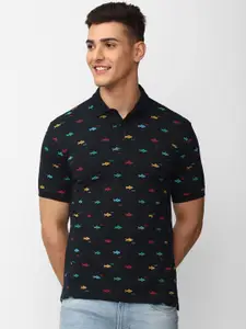 SIMON CARTER LONDON Conversational Printed Polo Collar Slim Fit Cotton T-shirt