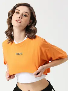 Pepe Jeans Drop Shoulder Sleeves Cotton Crop Loose T-shirt