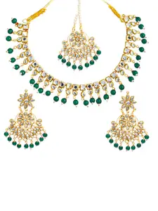 Shining Jewel - By Shivansh Green Beaded Gold-Plated Bridal Necklace Set