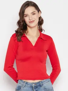 Clora Creation Shirt Collar Full Sleeves Fitted Crop Top