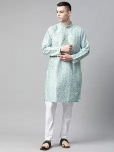 MANQ Men Sequinned Embroidered Regular Kurta with Pyjamas
