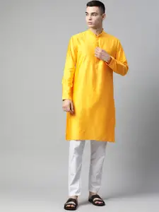 MANQ Men Yellow Regular Kurta with Pyjamas