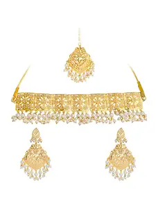 Shining Jewel - By Shivansh White Brass Gold-Plated Necklace Set