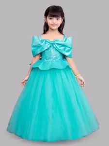 Pink Chick Girls Embellished Shoulder Straps Bow Detailed Fit & Flare Maxi Dress