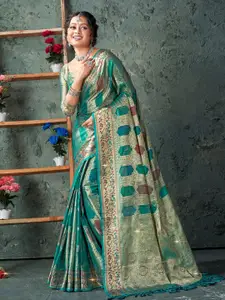 SANGAM PRINTS Floral Woven Design Zari Saree