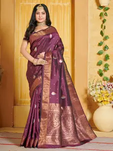 SANGAM PRINTS Ethnic Motif Woven Design Zari Pure Silk Banarasi Saree