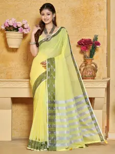 SANGAM PRINTS Woven Design Zari Pure Linen Saree