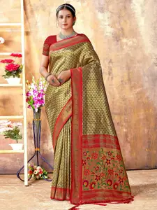 SANGAM PRINTS Geometric Woven Design Zari Pure Silk Kanjeevaram Saree