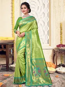 SANGAM PRINTS Ethnic Woven Design Zari Pure Silk Kanjeevaram Saree