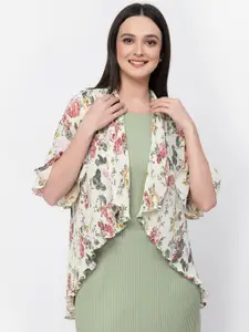 LELA Floral Printed Longline Asymmetric Open Front Shrug