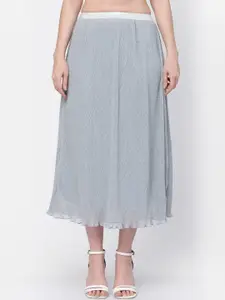 LELA Printed Pleated Georgette Midi A-Line Skirt