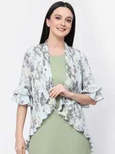 LELA Floral Printed Longline Asymmetric Open Front Shrug