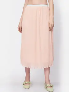 LELA Pleated Georgette Midi A-Line Skirt