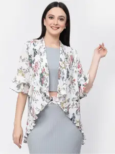 LELA Floral Printed Longline Asymmetric Open Front Shrug