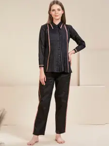 Bannos Swagger Women Pleated Shirt & Pyjama Night Suit
