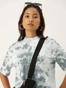 Kook N Keech Tie & Dye High Neck Drop-Shoulder Sleeves Boxy Pure Cotton T-shirt
