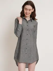 Hive91 Shirt Collar Cotton Mini Shirt Dress