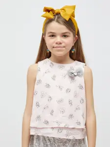 One Friday Bow Detail Disney Sleeveless Conversational Printed Cotton Top