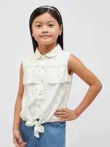 One Friday Girls Self Design Waist Tie-Up Shirt Style Top