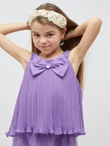 One Friday Bow Detail Sleeveless Pleated Top